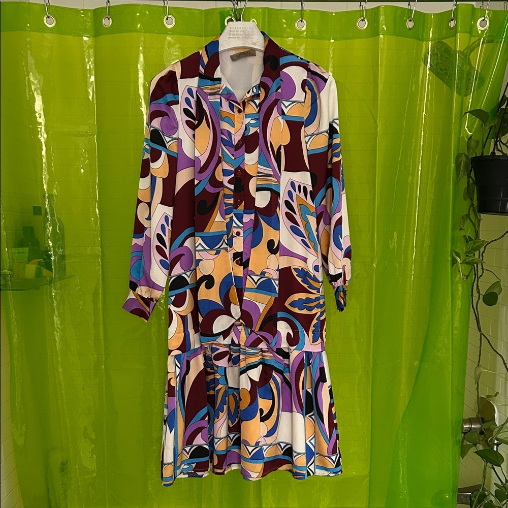 Drop waist long sleeve paisley patterned dress